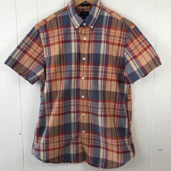 J. Crew Mens Shirt Plaid Short Sleeve Button Down Large - Picture 1 of 8
